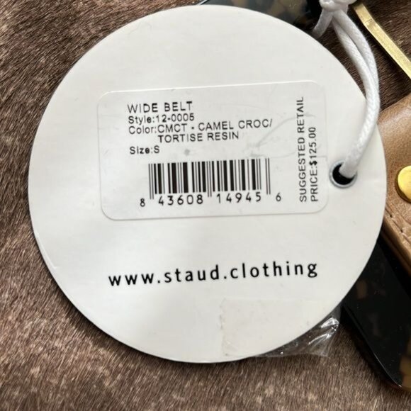STAUD Wide Belt in Croc Effect Embossed Leather Butter Gold Tortoise Resin SM main image 5